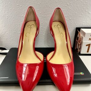 Jessica Simpson Red Patent D'Orsay Pointed-Toe Pumps